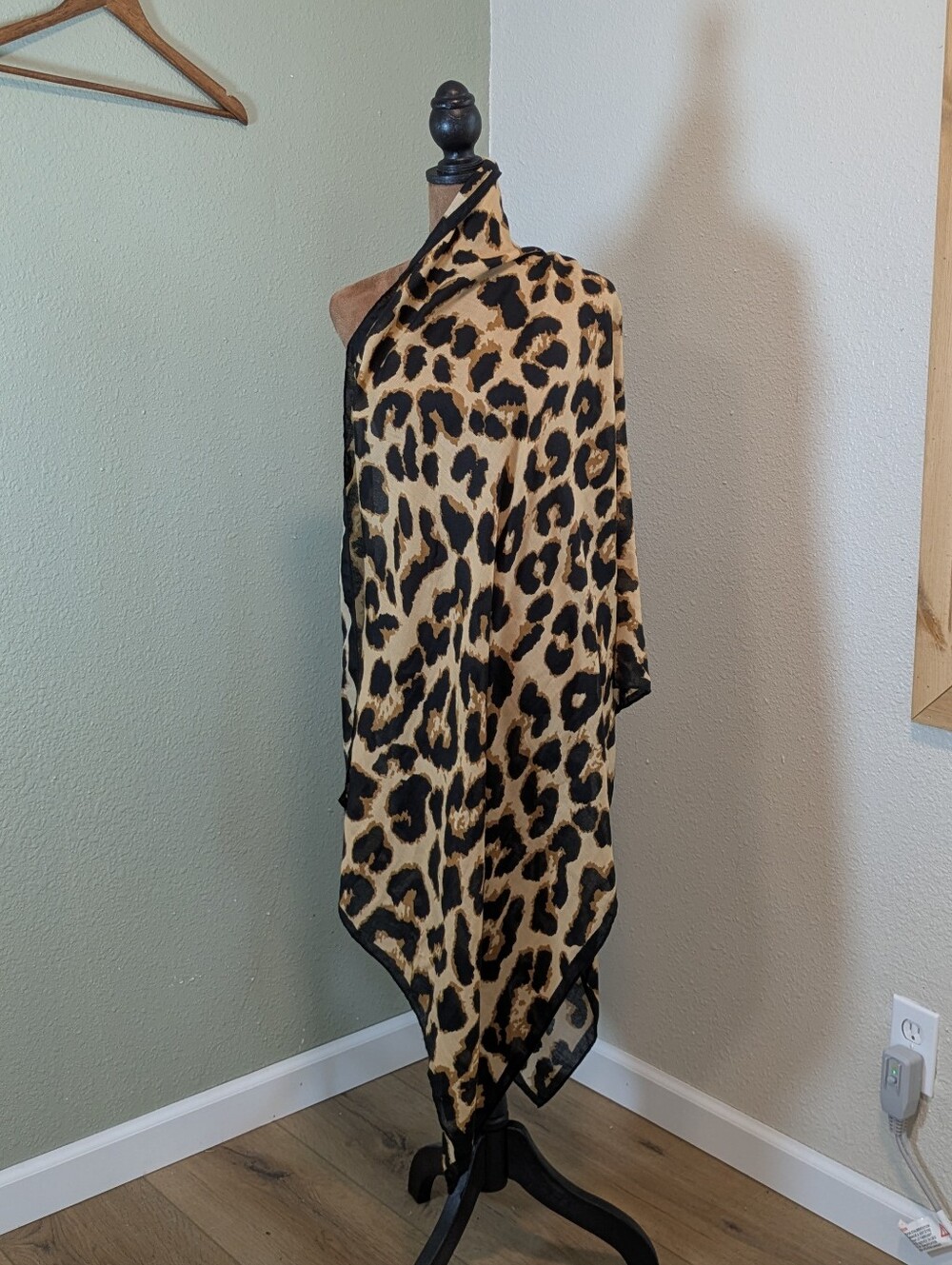 Leopard Print Lightweight Wrap Scarf in Tan and Black